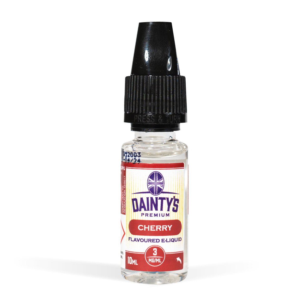 Daintys cherry e-liquid 10ml on white background