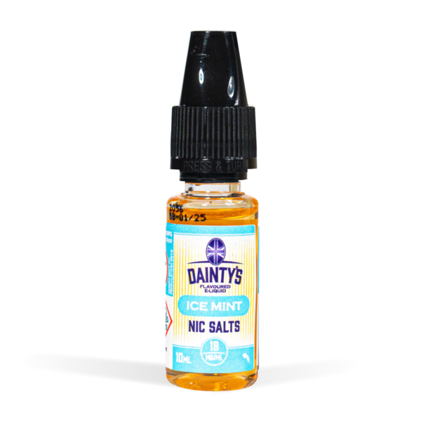 Salt Nic Mint Ice, Dainty's 10ml bottle on white background