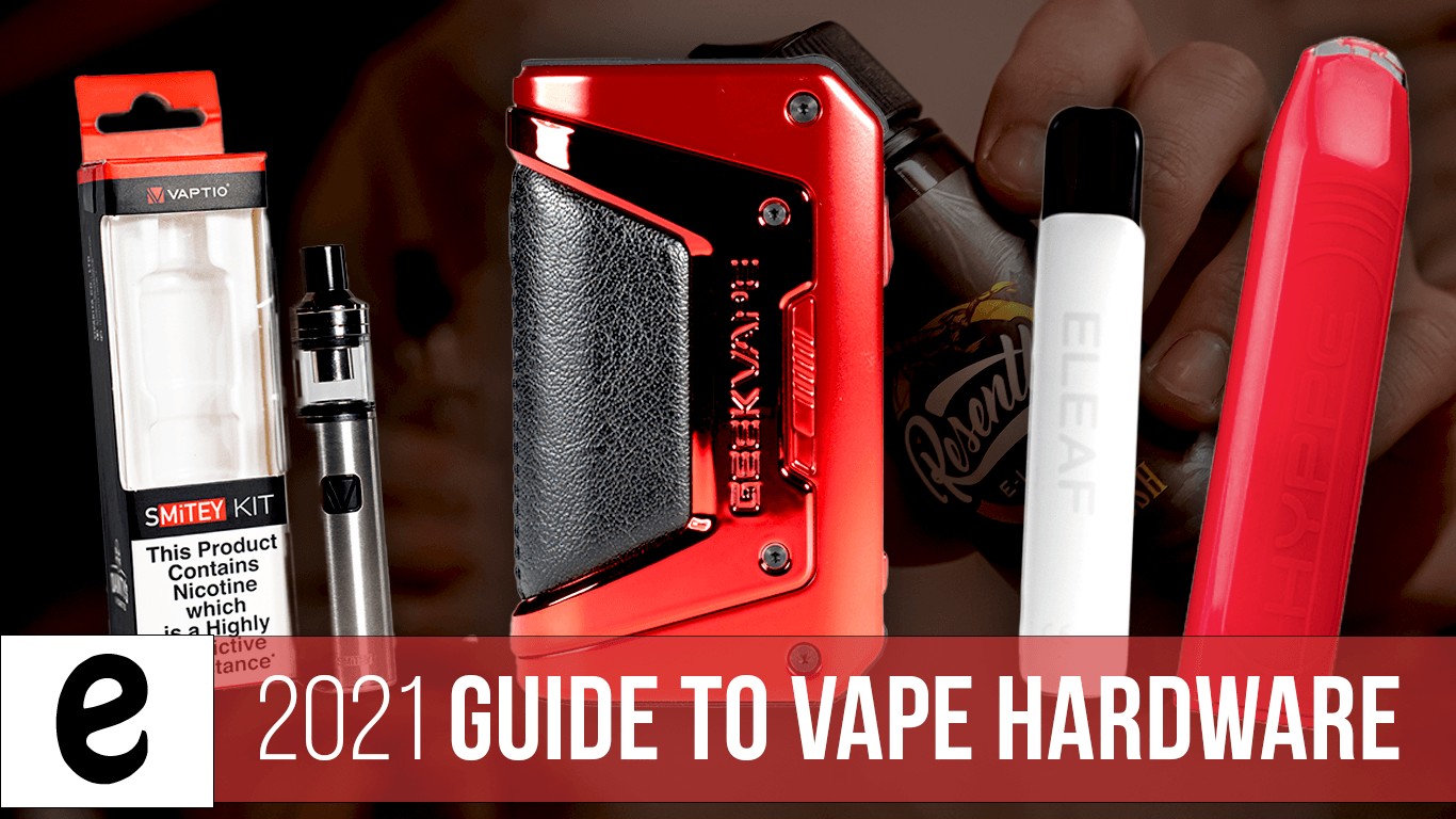 guide to vape hardware blog with red mod, disposable vapes, pods and kits