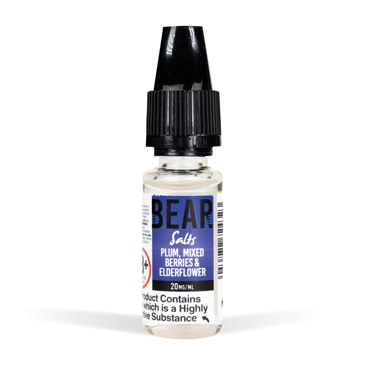 Bear Grizzly Nic Salts Range 20mg Plum Mixed Berries Elderflower White Background Studio Shot