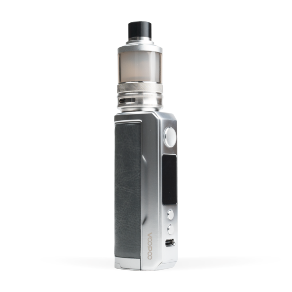 VooPoo Drag X Plus Silver Grey Button Side White Background Studio Shot