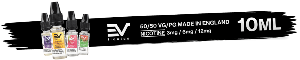 EV E Liquids 10ml Bottles All Flavours Black Web Banner 1250 x 250