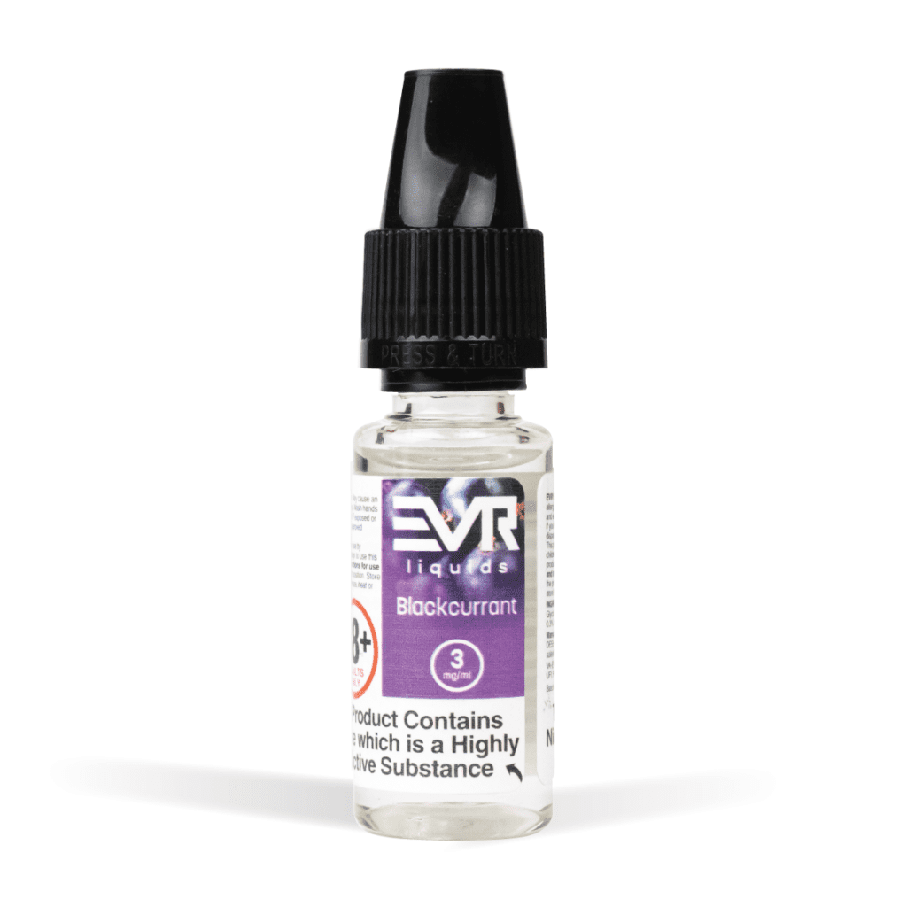EVR Gourmet Blackcurrant E-liquid 10ml on White Background Studio Shot
