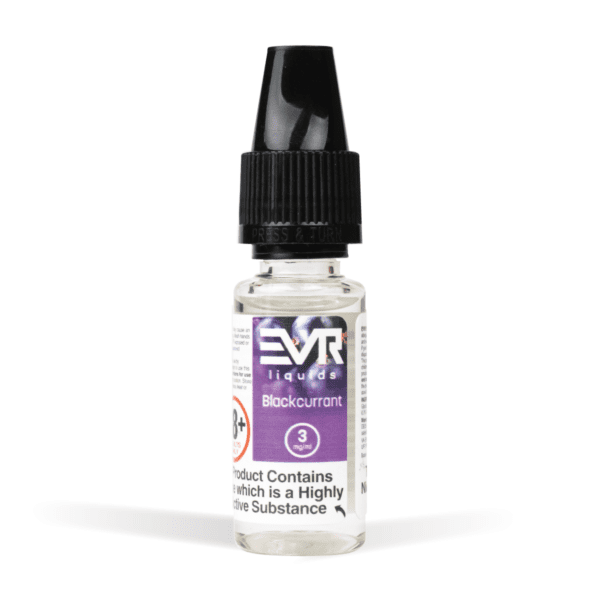 EVR Gourmet Blackcurrant E-liquid 10ml White Background Studio Shot