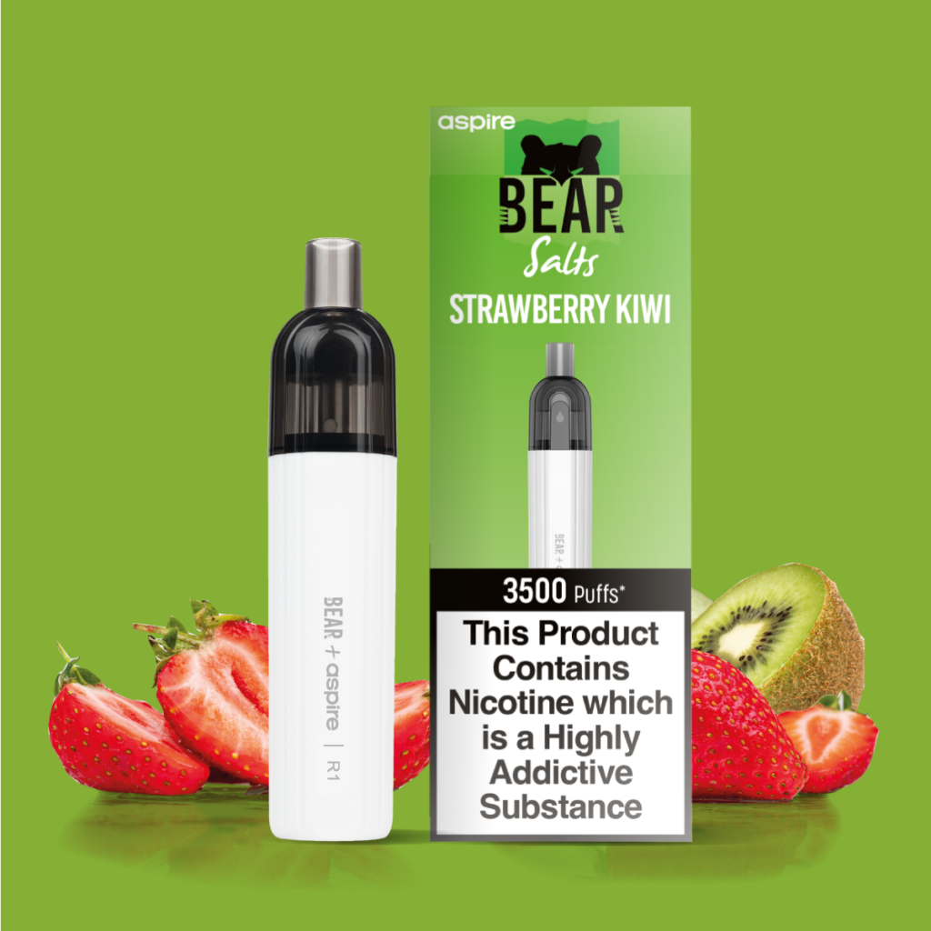 bear + aspire r1 3500 puff vape in strawberry kiwi