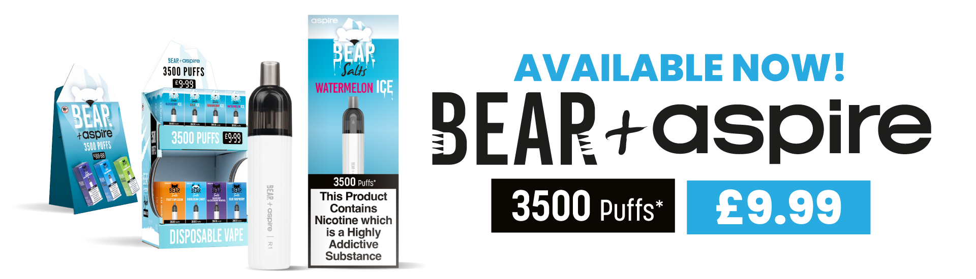bear + aspire r1 3500 puff disposable vape