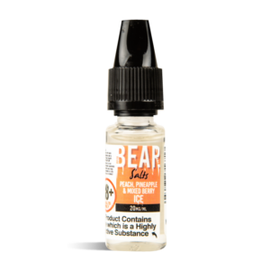 bear peach pineapple mixed berry ice nic salt e-liquid in 20ml bottles and 10mg and 20mg nicotine