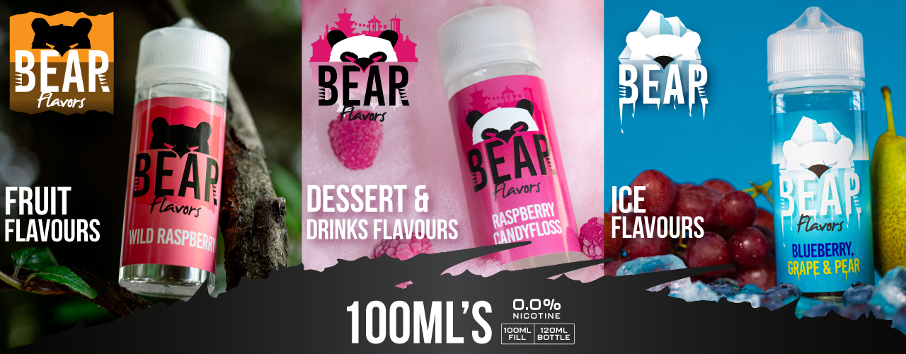 BEAR 100ml E-Liquid Flavour Ranges, Grizzly, Polar and Panda