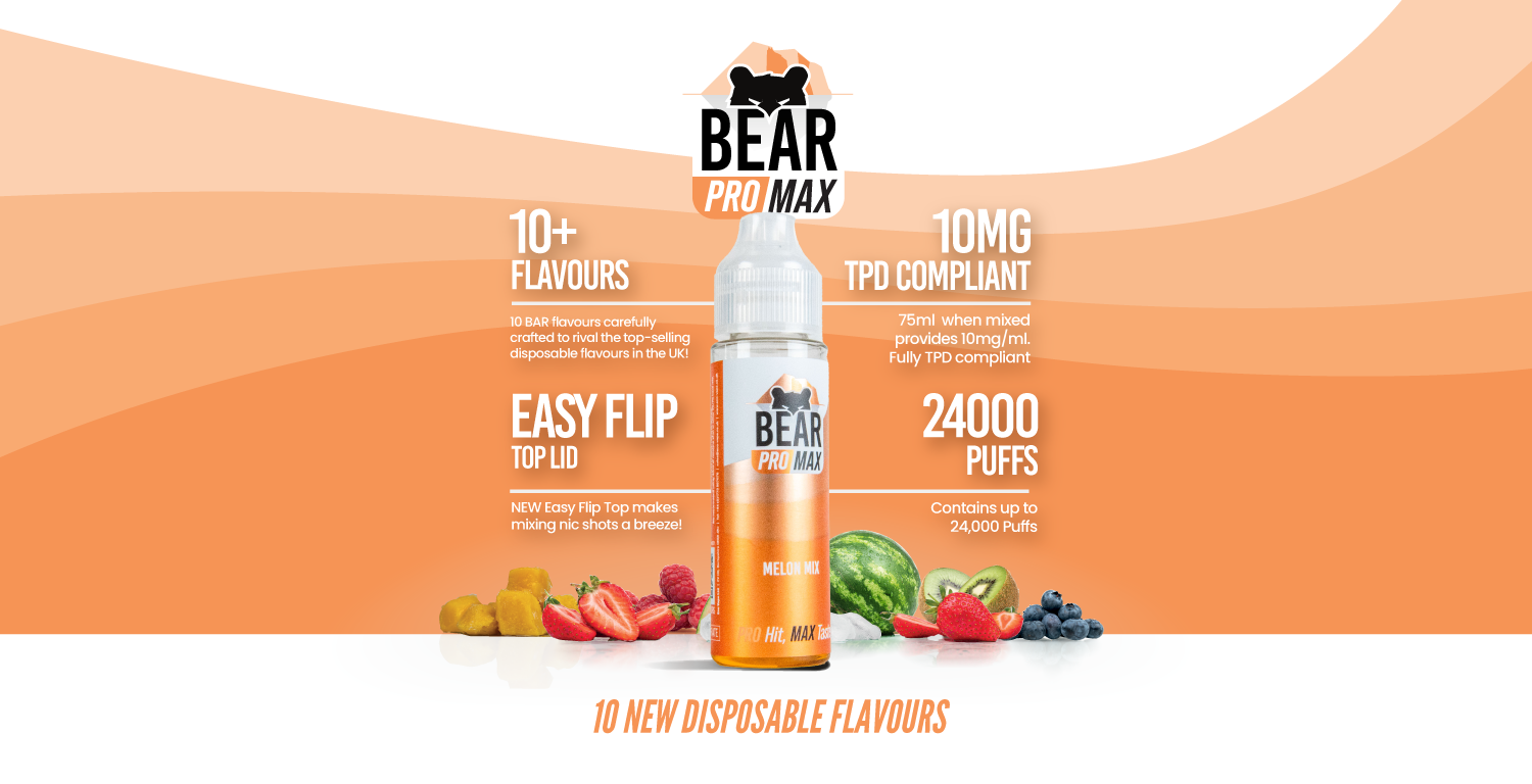 BEAR Pro MAX 75ml E-Liquid Shortfill banner with USPs with 24000 puffs
