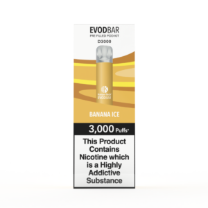 evod d3000 pre-filled vape pod kit in banana ice flavour front shot