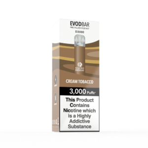 evod d3000 pre-filled vape pod kit in cream tobacco flavour