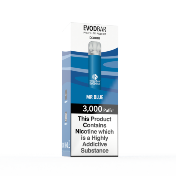evod d3000 pre-filled vape pod kit in mr blue flavour