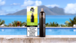 lemon lime bear pro max 10k puff vape on wall in front of pool