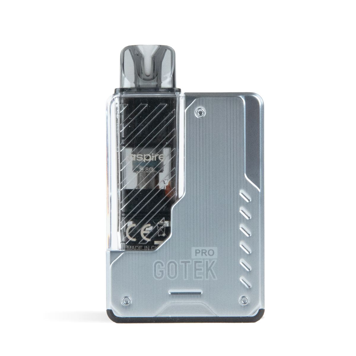 aspire gotek pro vape pod kit in stainless steel side angle