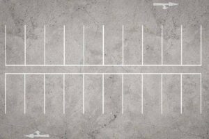 Image of empty car park to represent a battery with zero charge - it takes less time to find a space for each car (less time for each electron to find a space) 