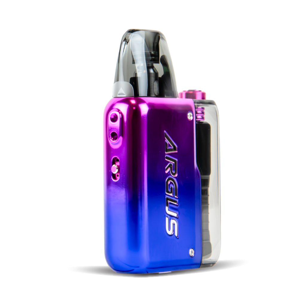 studio shot of voopoo argus p2 vape pod kit purple