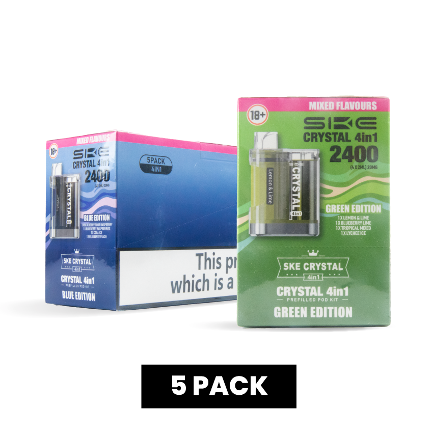 Bulk Buy SKE crystal 4 in 1 2400 Big Puff Vapes 5 packs in multiple flavours front shot