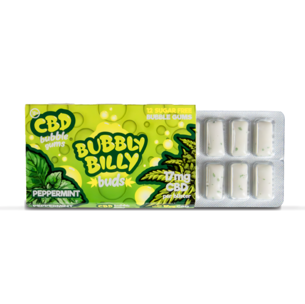 Peppermint Bubbly Billy Buds CBD Chewing Gum Foil Blister Pack Inside