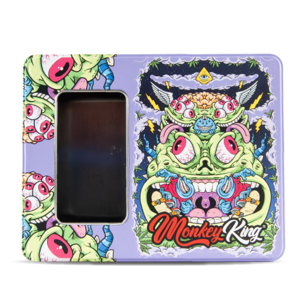 Space Monkey King Large Metal Smoking Storage Box with Window for Rolling Paraphernalia
