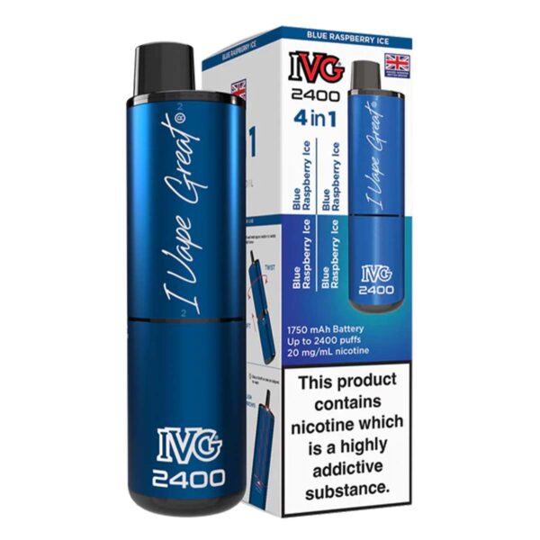 Blue Raspberry Ice Edition Flavour IVG 2400 Vape Pod Kit UK Compliant - Bulk 5 Pack