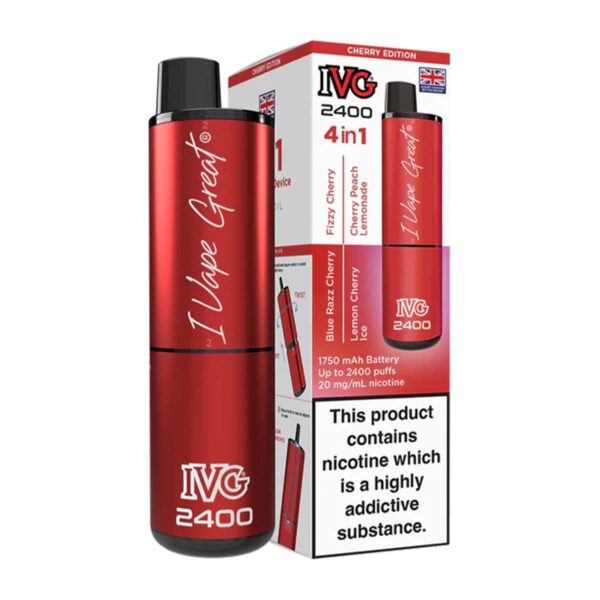 Cherry Edition Flavour IVG 2400 Vape Pod Kit UK Compliant - Bulk 5 Pack
