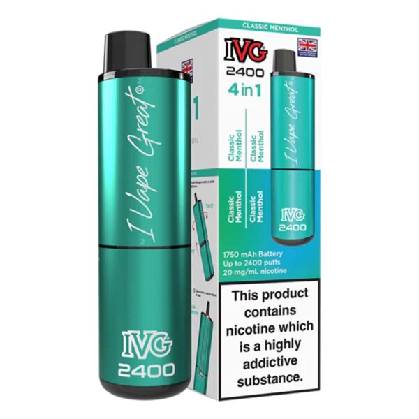 Classic Menthol Edition Flavour IVG 2400 Vape Pod Kit UK Compliant - Bulk 5 Pack