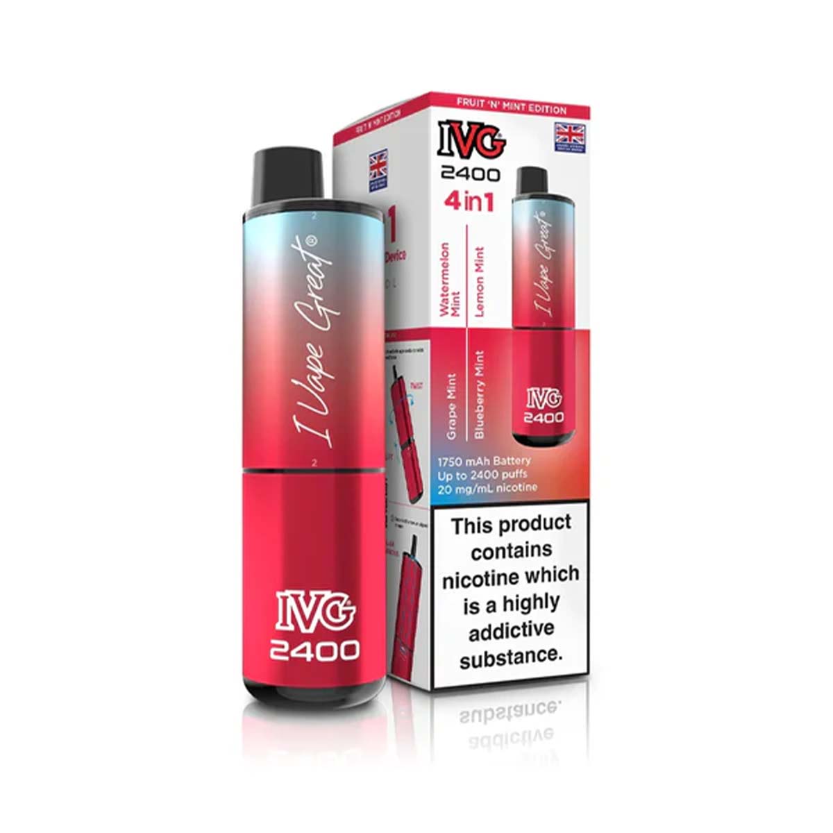 Fruit n Mint Edition Flavour IVG 2400 Vape Pod Kit UK Compliant - Bulk 5 Pack