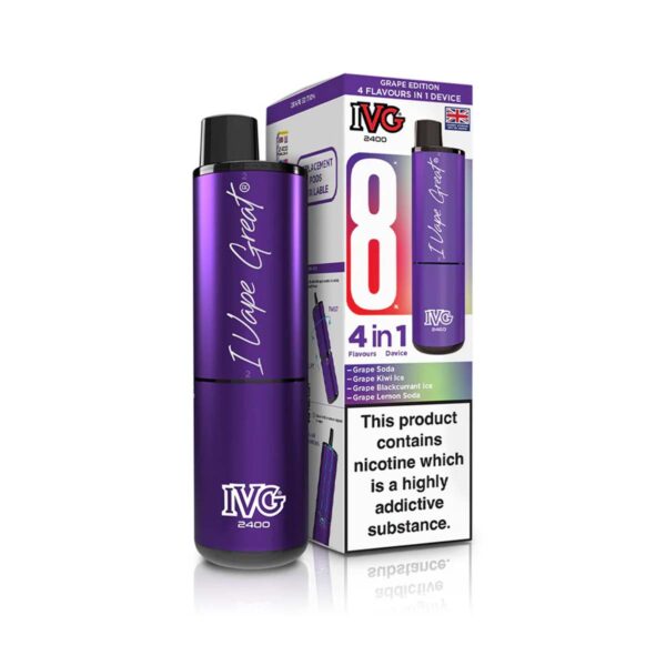 Grape Edition Flavour IVG 2400 Vape Pod Kit UK Compliant - Bulk 5 Pack