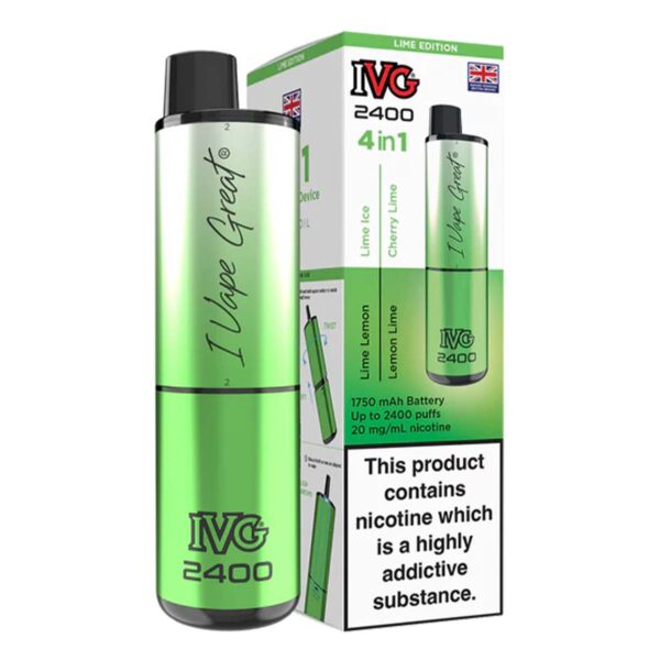 Lime Edition Flavour IVG 2400 Vape Pod Kit UK Compliant - Bulk 5 Pack