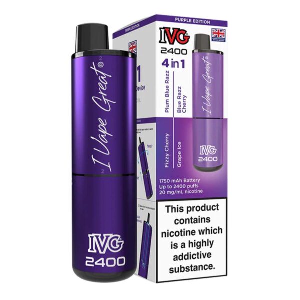 Purple Edition Flavour IVG 2400 Vape Pod Kit UK Compliant - Bulk 5 Pack