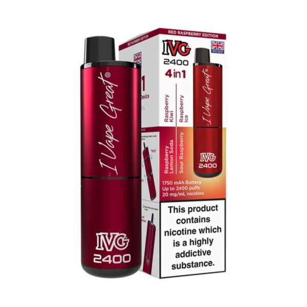 Red Raspberry Edition Flavour IVG 2400 Vape Pod Kit UK Compliant - Bulk 5 Pack