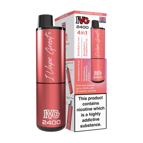 Strawberry Edition Flavour IVG 2400 Vape Pod Kit UK Compliant - Bulk 5 Pack