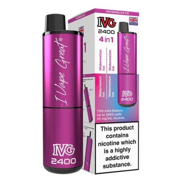 Watermelon Ice Edition Flavour IVG 2400 Vape Pod Kit UK Compliant - Bulk 5 Pack