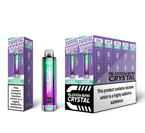 Blueberry Sour Raspberry Bloody Bar Crystal 10K Vape Pod Kit UK Compliant