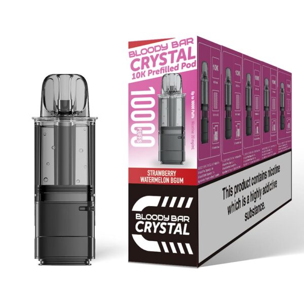 Strawberry Watermelon Bubblegum BGUM - Bloody Bar Crystal 10K Vape Pod Replacements Prefilled Refills