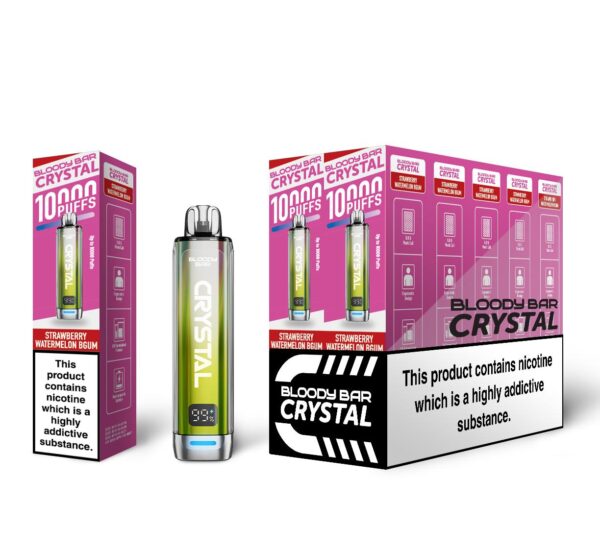 Strawberry Watermelon Bubblegum BGUM Bloody Bar Crystal 10K Vape Pod Kit UK Compliant