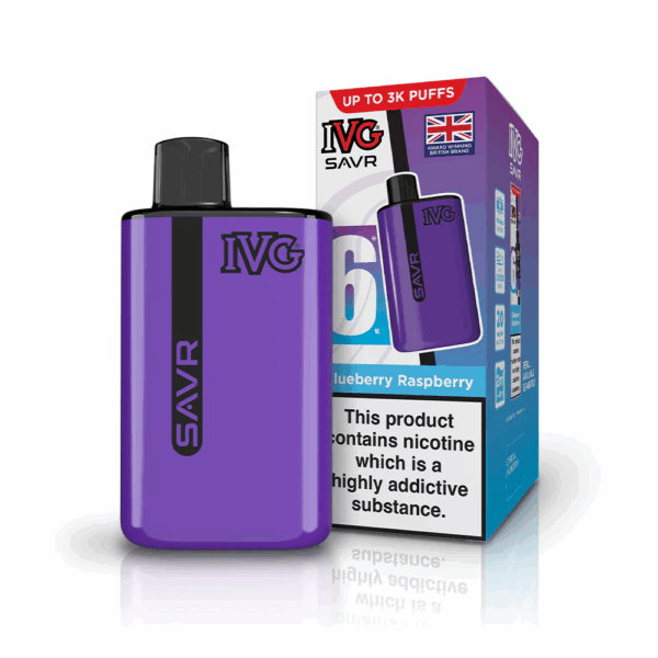 Blueberry Raspberry Flavour IVG Savr 3000 Vape Pod Kit UK Compliant - Bulk 5 Pack