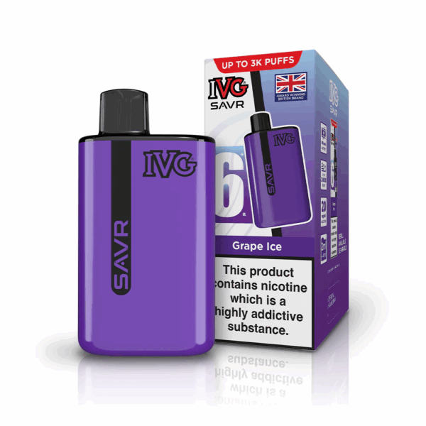 Grape Ice Flavour IVG Savr 3000 Vape Pod Kit UK Compliant - Bulk 5 Pack