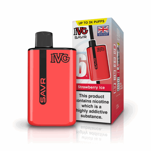 Strawberry Ice Flavour IVG Savr 3000 Vape Pod Kit UK Compliant - Bulk 5 Pack