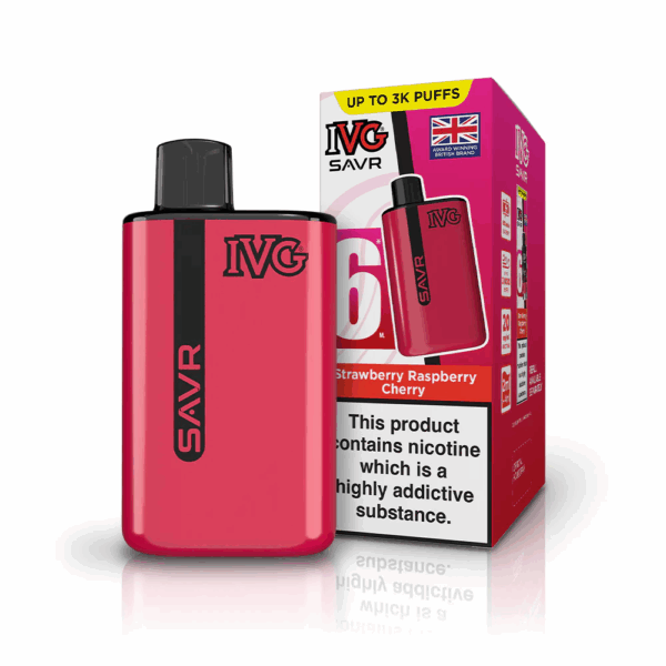 Strawberry Raspberry Cherry Flavour IVG Savr 3000 Vape Pod Kit UK Compliant - Bulk 5 Pack