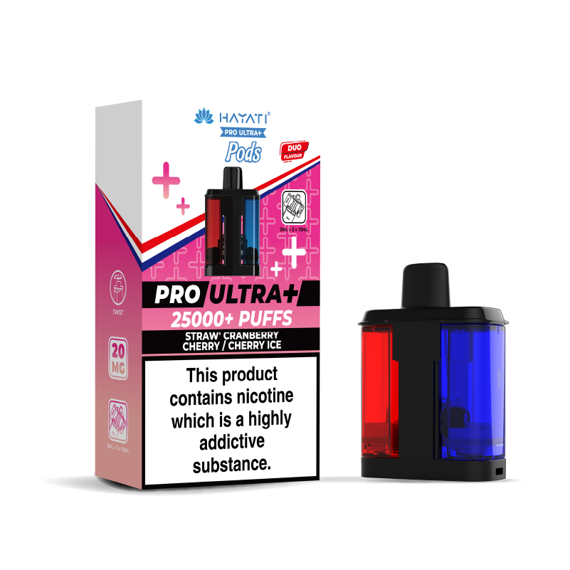 Hayati Pro Ultra 25K Refill Pod Replacements Straw Cranberry Cherry and Cherry Ice